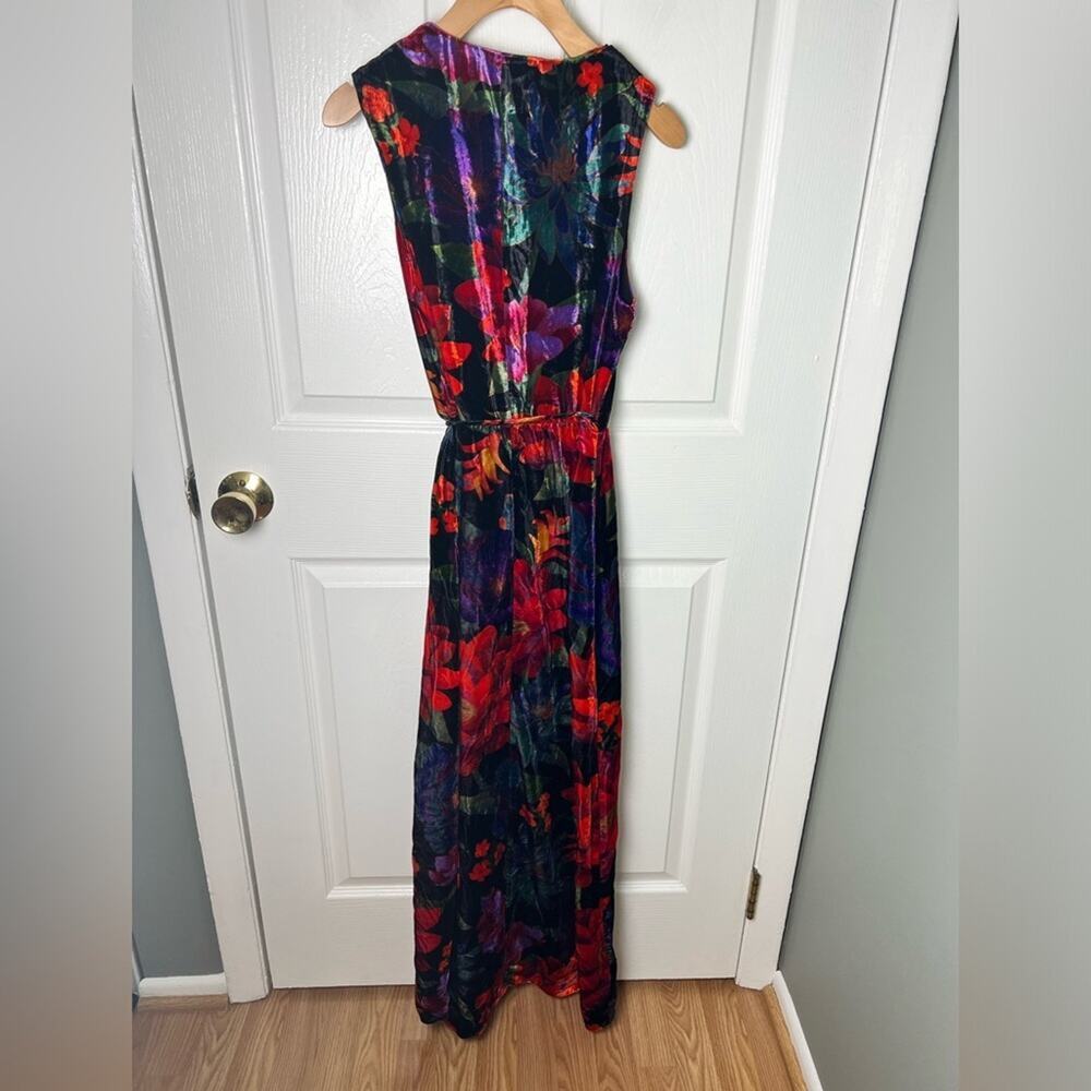 Farm Rio Velvet Black Multi Beaded Fringe Belt Flower Season Maxi Wrap Dress XS - Picture 7 of 9